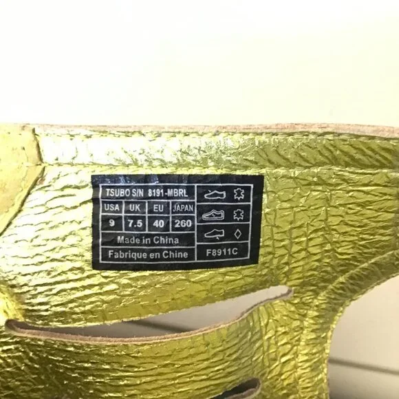 GLAM Size 9 Tsubo Sandals Heels Pumps Open Toe Strappy Taupe Gold Lined Ankle - Picture 13 of 13